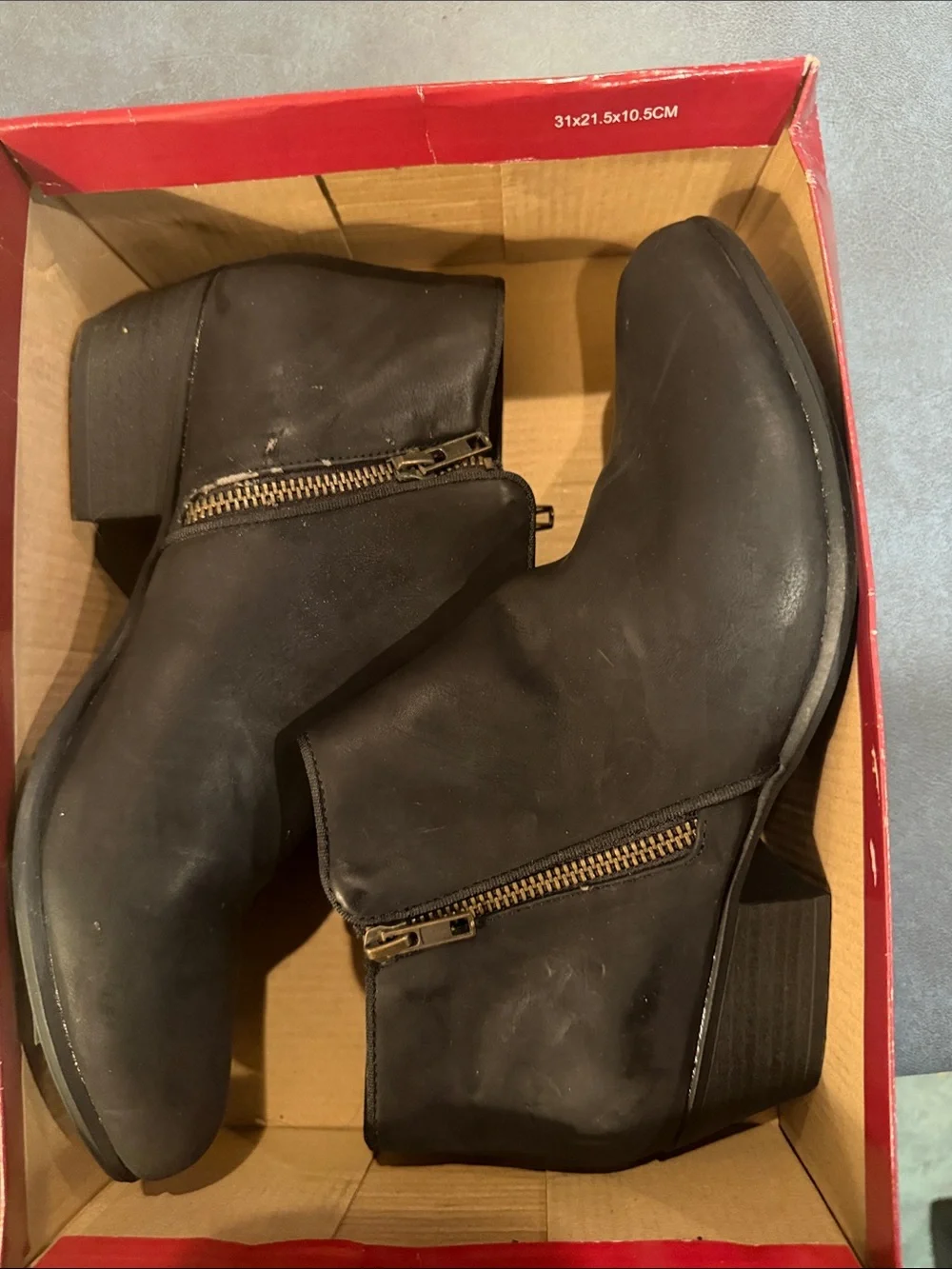 Esprit Black Ankle Booties with Gold Zippers
